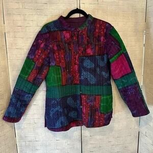 Vintage Phool Reversible Jacket Quilted Women's Retro Button Front Sz Large 90s